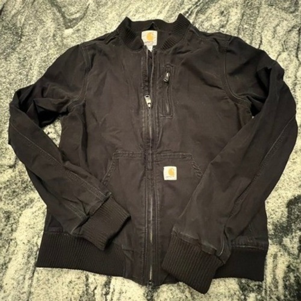 Carhartt Bomber Jacket Women Small 4/6 Black Canvas Full Zip Utility 102524